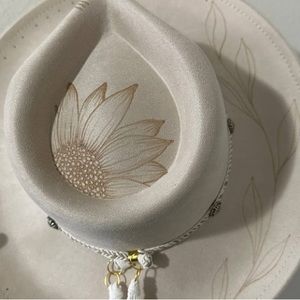 Cowgirl hat ivory felt custom hand burnt sunflower design